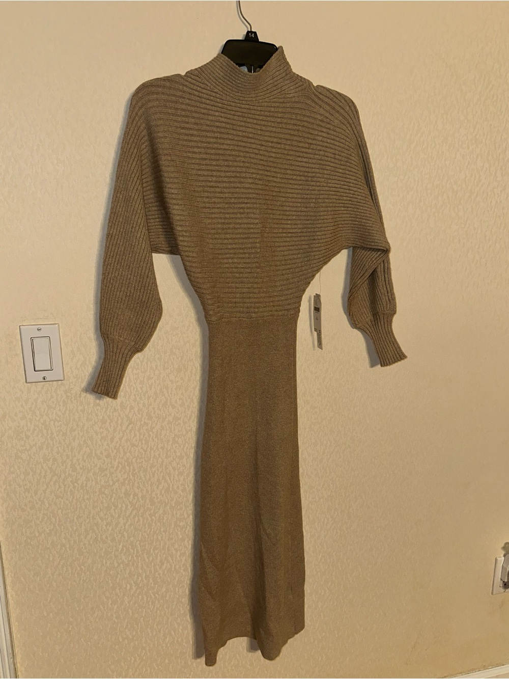 Anthropologie Taupe Ribbed Knit Long Sleeve Maxi Dress